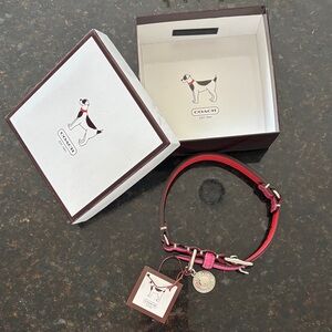 Coach Fuchsia Leather Dog Collar with Silver Accents